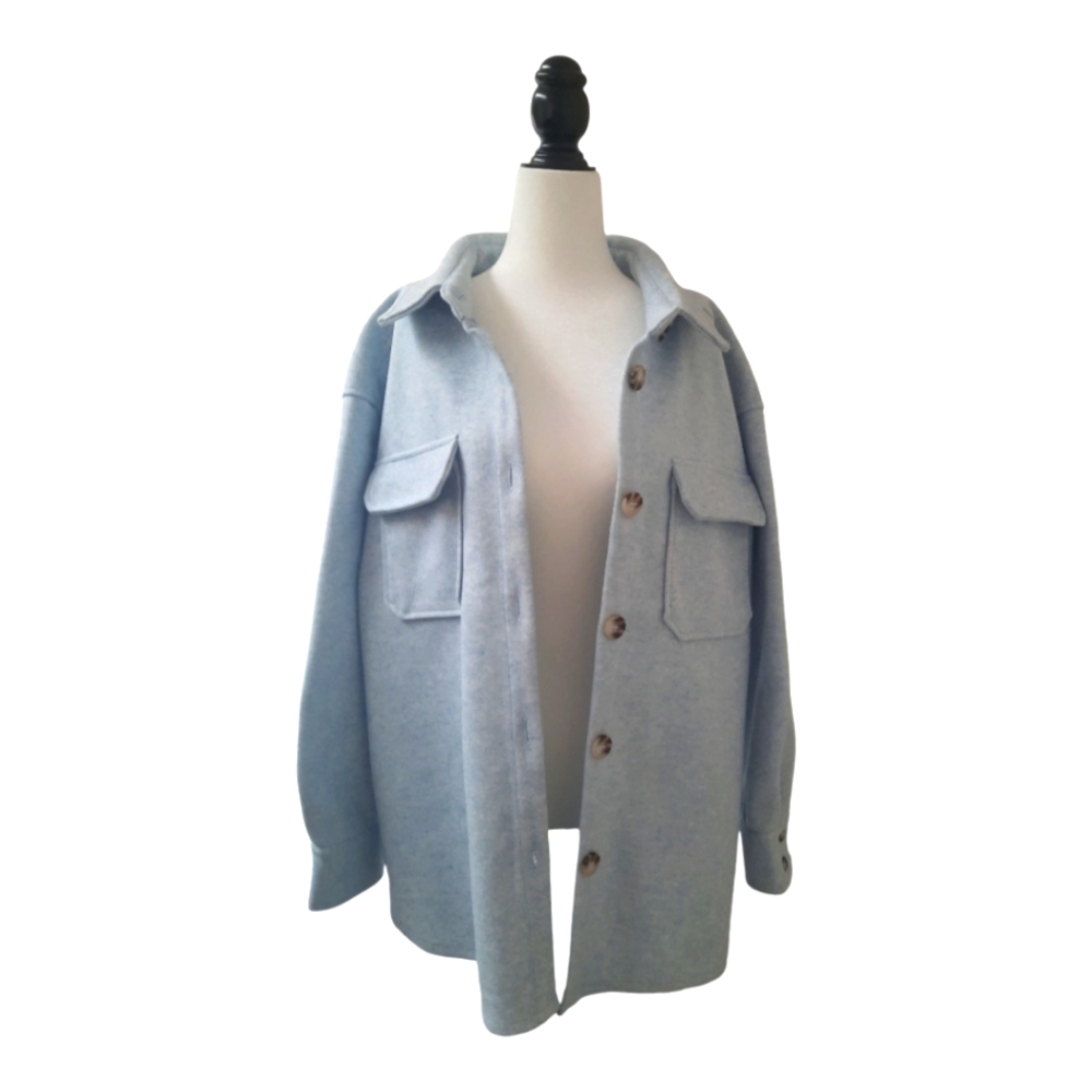 New - Blue Collared Durable Long Sleeves Button Shirt Jacket w/pockets Size Lrg
